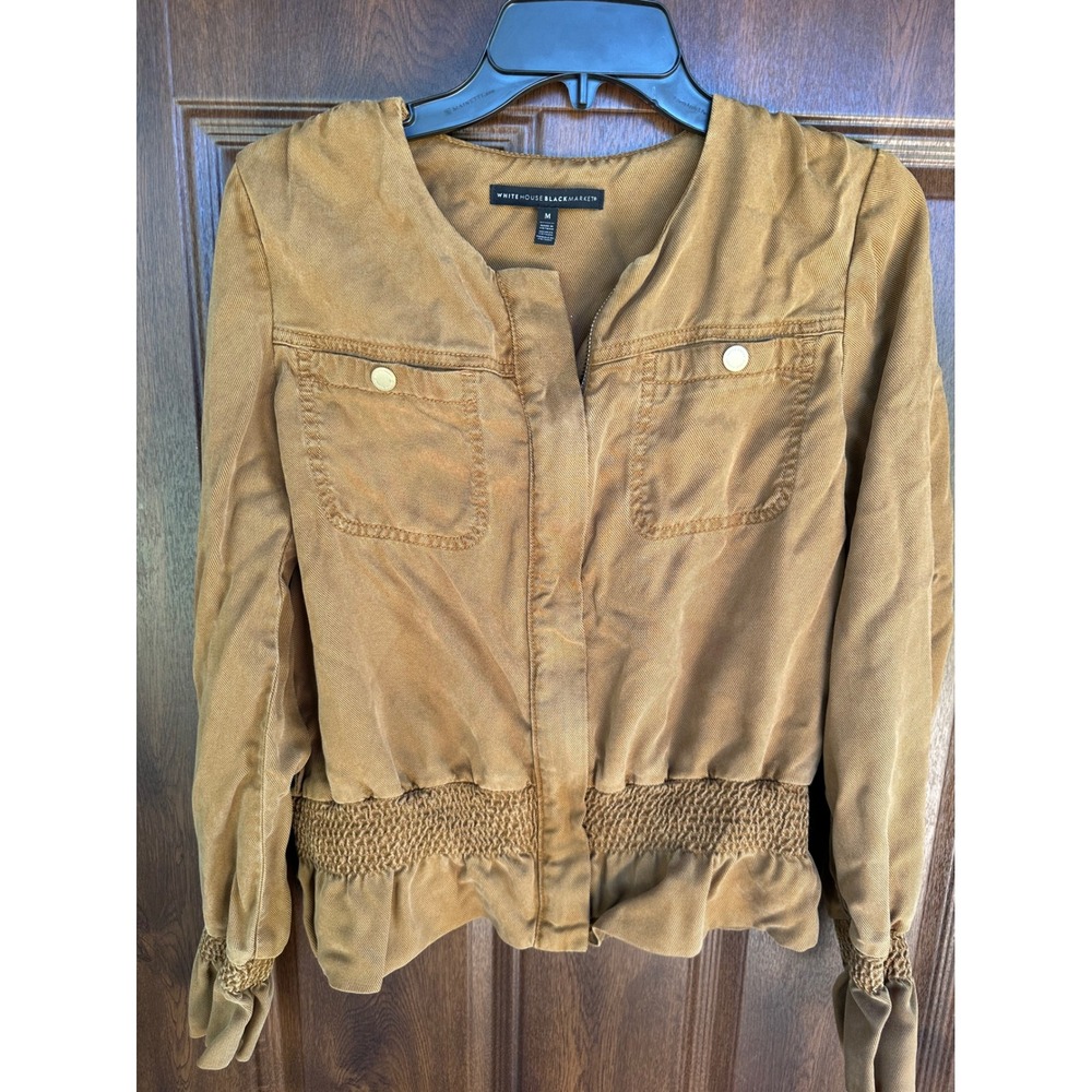 White House Black Market Camel Tan Chic Business‎ Casual Smocked Waist Jacket M